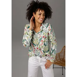 Aniston CASUAL Schlupfbluse, mit Blüten und Blättern bedruckt, Gr. 42, wollweiß-dunkelgrün-apfelgrün-helltürkis-rot-orange-rosa-olivgrün, , 45500842-42