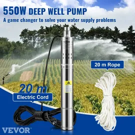 Vevor 3" Tiefbrunnenpumpe 550W max. Durchfluss 35 L/min max. Förderhöhe 108 m sandbeständig