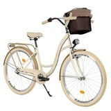 MILORD BIKES Cityrad Milord City Fahrrad Korb Damenfahrrad, 28/26 Zoll, Creme-Braun, 3 Gang, 3 Gang, Nabenschaltung braun