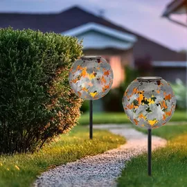 bmf-versand Solarleuchte Garten 2er Set Solarlampe Kugel Außenlampe Silber 18 cm Erdspieß - Schwarz/Grau