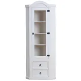 VCM ebuy24 New Mexico Eckschrank mit 1 Glastür und 2 Schubladen, Weiß Gewachst.
