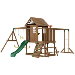 VEVOR Holz Schaukel Set 10 in 1 Outdoor Spielplatz Sets 1,8m Rutsche Oberen Fort