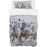 Zomer Bettwäsche Set 135x200 cm 2teilig Bettbezug Mikrofaser Bettwäsche Deckenbezug mit Weißes Pferd Motiv - 1 Flauschige Bettdeckenbezug und 1 Kissenbezug 80x80cm