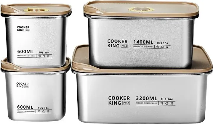 COOKER KING Vorratsdosen - Bento-Box - Edelstahl - 4 Stück - 600ML*2+1400ML+3200ML