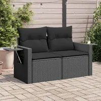 Festnight Polyrattan Gartenmöbel Sofa mit Stauraum 2 Sitzer-Gartensofa Gartenbank mit Auflagen Balkon Sofa Gartensofa Balkonmöbel Gartenmöbel Balkonbank Schwarz