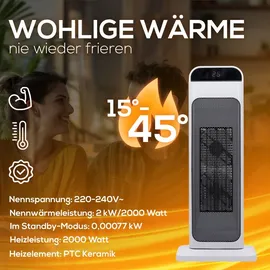 Tronitechnik Turm-Keramikheizer 2000 Watt WIFI / APP Fernbedienung Oszillation