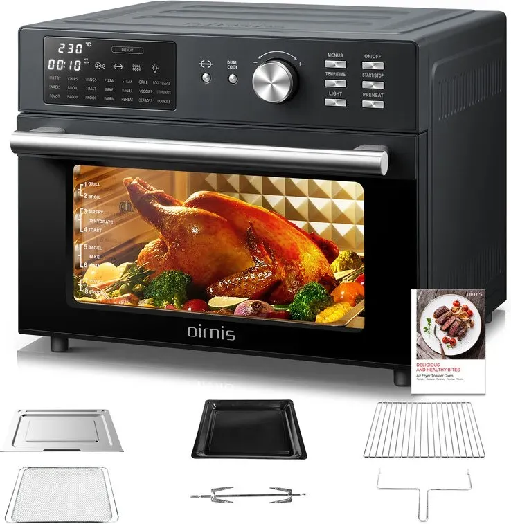 OIMIS Heißluftfritteuse Toaster-Ofen mit 21 Programmen, 30L extra große Heißluftfritteuse, mit Drehspieß & Dörrautomat, passend für 13