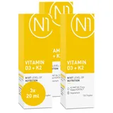 N1 Vitamin D3 K2 Tropfen 3x20 ml - Premium: 99,7+% All-Trans (K2VITAL® von Kappa) + hoch bioverfügbares D3, vitamin d k2, hochdosiert, optimal dosiert