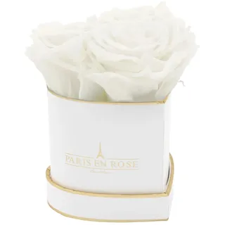 Rosenbox Herz Weiß-Gold mit 3 Weißen Rosen