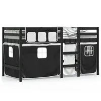 VidaXL Kinderhochbett mit Vorhängen Weiß Schwarz 90x190 cm Kiefernholz
