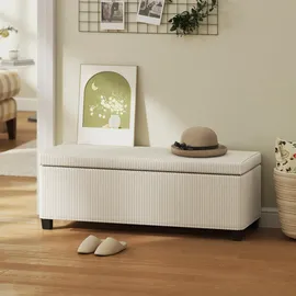 Homcom Sitzbank mit Stauraum Polsterbank mit Cord-Optik, Sitztruhe mit Stahlbeine, Truhenbank für Wohnzimmer, Schlafzimmer, Flur 112 x 42 x 40 cm, Beige