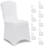 DETEX DETEX® Stuhlhussen 10er Set Weiß Hochzeit Stretch Dehnbar 30°C Waschbar Stuhlbezug Hussen für Stühle Bezug Überzug Cover Deko Hochlehner ohne Armlehne