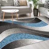 Mazovia Modern Teppich - Kurzflor - Teppich für Wohnzimmer, Schlafzimmer, Esszimmer - ÖKO-TEX Wohnzimmerteppich, Robust und pflegeleicht, Niedrige Florhöhe – Teppiche - grau blau 160 x 220 cm