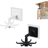 Aougo - 360° Drehbarer Klapphaken, Mit 6 Stanzfreien Selbstklebenden Haken, Platzsparend In Küche Und Bad Einsetzbar, Weiß Und Schwarz (2 Stück)