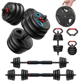 FEIERDUN 10kg-40kg Hanteln Verstellbar 2er Set, 5-in-1 Hantelset Dumbbell Set, Langhantel, Kettlebell, Liegestützständer für Ganzkörpertraining, Krafttraining für Männer und Frauen
