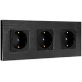 Navaris Aluminium Schuko Steckdose dreifach - mit Montagematerial - Design Schutzkontakt Einbau Wandsteckdose mit Rahmen aus Aluminium - in Schwarz