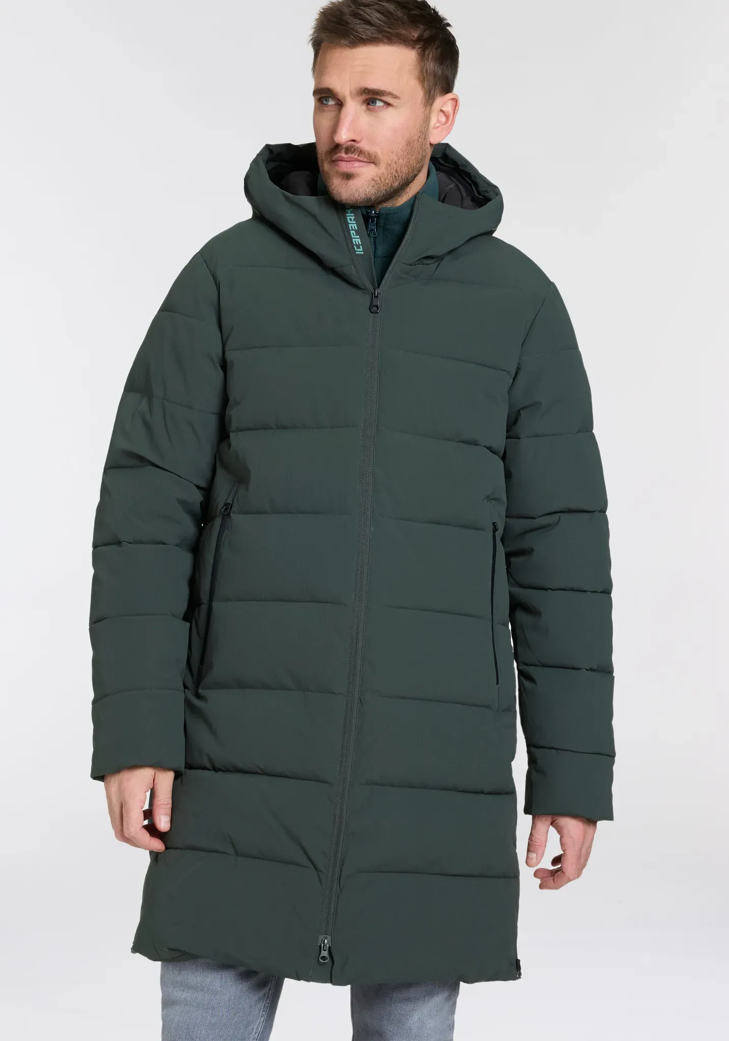 Steppmantel ICEPEAK, Herren, Gr. 56, grün (dunkelgrün), Steppware, Obermaterial: 100% Polyester. Futter: 100% Polyester. Wattierung: 100% Polyester, unifarben, sportlich, Langarm, Mäntel