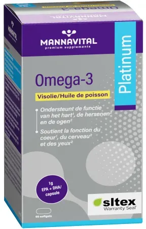 Mannavital Omega-3 Platinum 1250mg Fischöl 60 Weichkapseln