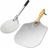 Antech 2-teiliges Set – perforierter Pizzaschieber 35 x 30 + Aluminium-Pizzaschieber 20 cm, entworfen für eine bessere Pizza, Pizzaradschieber, professionelle Pizzaschaufel – Ofenschaufel
