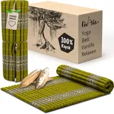 livasia Rollmatte Rollmatratze L breit bequem - 200x110x4,5cm - Gästebett Gästematratze 1 Person, Reisebett Kofferraum Outdoor, Thaimatte Kapok Garten Balkon handgefertigt (Grün/Elefanten)