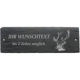 Schild Türschild HIRSCH KOPF Geweih - graviert mit Wunschtext - aus Schiefer - 22 x 8 cm