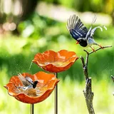 2 Stück Gartenstecker Aus Metall, Vogeltränke Stehend Groß, Handgefertigt Blumenform Vogeltränke Winterfest Insektentränke Bienentränke Bienenbad Und Bestäuberwasserstation Gartenfiguren,8 X 60 cm