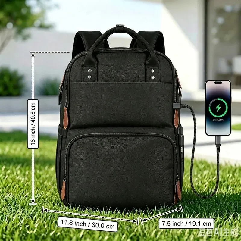 【Summer Cooler Bag】Isolierter Lunch-Rucksack, 15,6-Zoll-Laptop-Rucksack für Damen und Herren, wasserdichter Reise-Kühlrucksack mit USB-Anschluss für Schule, Business, College, Schwarz