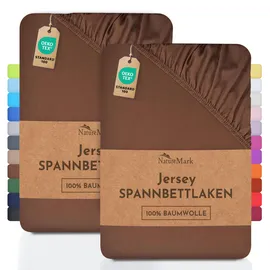 NatureMark 2er Pack Kinder Jersey Spannbettlaken, Spannbetttuch 100% Baumwolle in vielen Größen und Farben MARKENQUALITÄT ÖKOTEX Standard 100 | 70x140 cm - Schoko braun