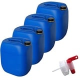 kanister-vertrieb® 4 Stück 30 L Kanister Wasserkanister Kunststoffkanister blau DIN61 + 1 Auslaufhahn + Etiketten