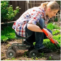 Outsunny Rollsitz Werkstattwagen mit Ablage Korb fahrbar Rollwagen drehbar Arbeitssitz Gartenrollsitz Richtung für kleine Gartengeräte Stahl Grün