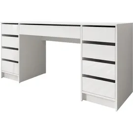 Mirjan24 Schreibtisch Weiß, Weiß Hochglanz, 9 Schubladen, Rechteckig,Rechteckig, 154x76x55 cm, Arbeitszimmer, Schreibtische, Bürotische