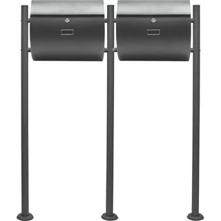 Wiltec 2er Set Briefkasten V17 Anthrazit 1000x95x1200mm Ständer, Schloss, Schild