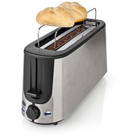 Edelstahl Langschlitztoaster Langschlitz Toaster mit Brötchenaufsatz silber