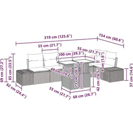 vidaXL Garten-Sofa-Set 7-tlg. hellgrau Polyrattan
