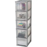 Iris Ohyama Iris Ohyama, Kunststoff Schubladenbox mit 5 flachen Schubladen, Silber, Easy-Pull-System, A4, A5 & A6 Format, Schreibtisch Organizer für Büro, Schule, Schreibwaren, BPA-frei, Schubladenschrank,