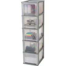 Iris Ohyama Iris Ohyama, Kunststoff Schubladenbox mit 5 flachen Schubladen, Silber, Easy-Pull-System, A4, A5 & A6 Format, Schreibtisch Organizer für Büro, Schule, Schreibwaren, BPA-frei, Schubladenschrank,