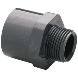 Plimat 32 mm PVC Klebe Fitting Übergangsnippel Pvc-u 32/40 mm x 1 Zoll Klebemuffe/klebestutzen X Außengewinde 10 Bar, Grau
