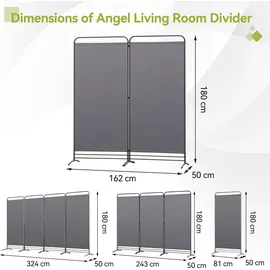 Angel Living Paravent 2 Teilig Klappbar Raumteiler Freistehend Sichtschutzwand Raumteiler Stellwand Trennwand Sichtschutz für Büros, Balkon,Schlafzimmer,Außengarten, 162cm x 180cm Grau