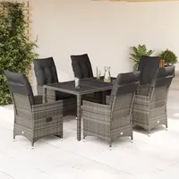 VidaXL 7-tlg. Garten-Essgruppe mit Kissen Grau Poly Rattan -