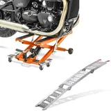 Set: Motorrad Hebebühne Midlift XL bis 500kg orange ConStands mit Auffahrrampe bis 270 kg Alu-III dreifach klappbar