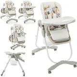 LIFEZEAL Klappbarer Babyhochstuhl mit 7-fach verstellbarer Höhe, Mobiler Babystuhl mit neigbarer Rückenlehne, Kinderhochstuhl mit Kissen & Doppeltes Tablett, für 6-36 Monate (Weiß)