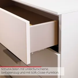 Rauch Kombikommode RAUCH "Kommode Türkommode Sideboard Kombikommode FLIPP mit Glasfront", beige (beige, glas beige (champagner)), B:200cm H:111cm T:42cm, Holzwerkstoff, Sideboards, Kombikommode, 3-türig mit 5 Schubladen und Soft-Close-Funktion sowie Glasfront