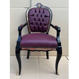 Casa Padrino Barock Boulle Esszimmer Stuhl mit Armlehnen Lila / Schwarz /  Gold