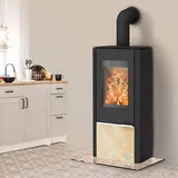 FIREPLACE Kingstone Stahl Schwarz/Abdeckplatte Sandstein