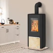 FIREPLACE Kingstone Stahl Schwarz/Abdeckplatte Sandstein