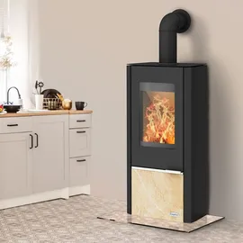 FIREPLACE Kingstone Stahl Schwarz/Abdeckplatte Sandstein