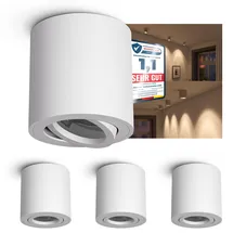 linovum 4 Stück CORI Aufbauleuchten Set in matt weiß & schwenkbar - runde Deckenlampe Aufputz geeignet für GU10 & LED Module