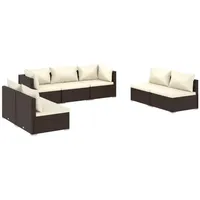 vidaXL 7-tlg. Garten-Lounge-Set mit Kissen Poly Rattan Braun - Braun