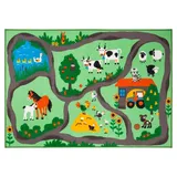 LUXOR living Kinderteppich FARMY, 80 x 150 cm - Grün Polyester - Bauernhof-Motiv