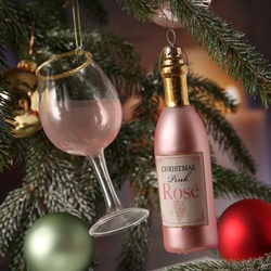 Weihnachtsbaumschmuck ROS√âWEIN - Weinflasche u. Weinglas - inkl. Aufhänger - rosa, gold - 2teilig